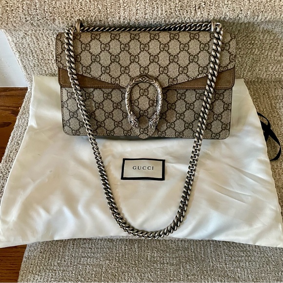 Gucci Dionysus Small Rectangular Bag GG Supreme and Taupe Suede - Picture 14 of 16